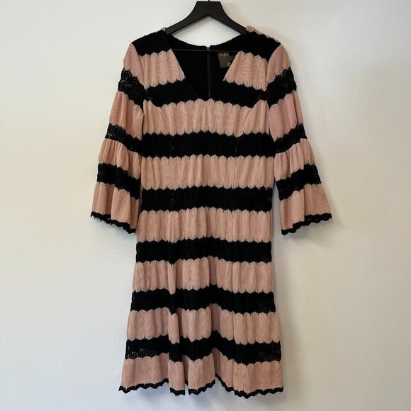 Taylor Pleated Lace Pink & Black Midi Dress - Size 14 - Picture 1 of 13